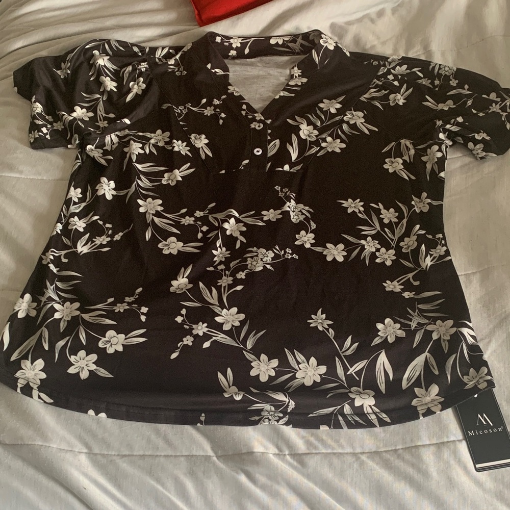 Black and White Floral Blouse
